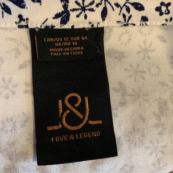 Love & Legend White/Navy print Jean Jacket, Size 12 - Picture 4 of 4